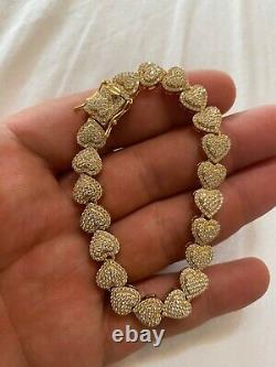 SOLID Real 925 Silver Ladies Iced Heart Link Bracelet Gold Rose Plated CZ