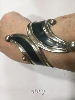 SW Mexican Sterling Silver bracelet Artist Initial CP 4w Clamper Cuff Hinged