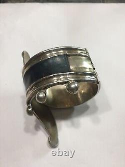 SW Mexican Sterling Silver bracelet Artist Initial CP 4w Clamper Cuff Hinged