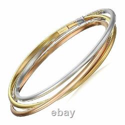 Set of Three Interlocking Bangle Bracelets in 14K Three Tone Gold-Bonded Silver