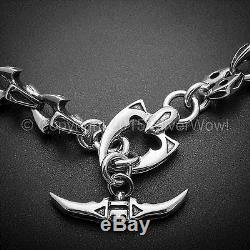 Shark LInk Mens Necklace Very Unusual Design SOLID 925 Sterling Silver