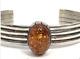 Signed Southwest Genuine Amber Ribbed Sterling Silver Cuff Bracelet 6.75 30gm