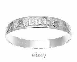 Silver 925 Hawaiian Bangle Bracelet Aloha Plumeria Flower Scroll Cut Out 12mm