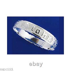 Silver 925 Hawaiian Bangle Bracelet Aloha Plumeria Flower Scroll Cut Out 12mm
