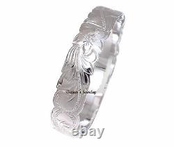 Silver 925 Hawaiian Bangle Bracelet Princess Plumeria Flower Scroll Cut Out 12mm
