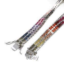 Silver 925 Princess Cut Rainbow Color Tennis Bracelet 9.25ct
