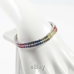 Silver 925 Princess Cut Rainbow Color Tennis Bracelet 9.25ct