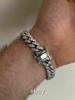 Silver Mens Miami Cuban Bracelet Real Iced Moissanite Pass Diamond Tester HEAVY