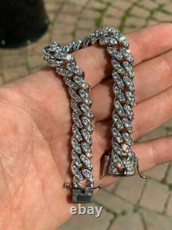 Silver Mens Miami Cuban Bracelet Real Iced Moissanite Pass Diamond Tester HEAVY