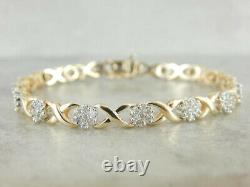Simulated 3. Ct Diamond Cluster Hugs and Kisses 14k Yellow Gold Finish Bracelet