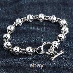 Small Fat Skull 925 925 Sterling Silver Chain Bracelet New Gothic Biker Rock