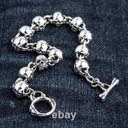 Small Fat Skull 925 925 Sterling Silver Chain Bracelet New Gothic Biker Rock