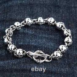 Small Fat Skull 925 925 Sterling Silver Chain Bracelet New Gothic Biker Rock
