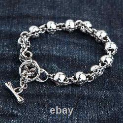 Small Fat Skull 925 925 Sterling Silver Chain Bracelet New Gothic Biker Rock