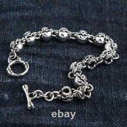 Small Fat Skull 925 925 Sterling Silver Chain Bracelet New Gothic Biker Rock