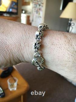 Small Fat Skull 925 925 Sterling Silver Chain Bracelet New Gothic Biker Rock