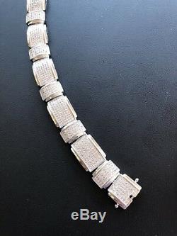 Solid 925 Silver W. 12ct Diamonds Iced Out Hip Hop Mens Bracelet Thick Custom