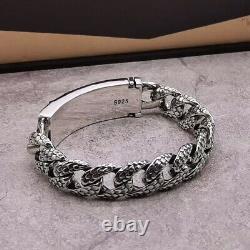 Solid 925 Sterling Silver 14MM Powerful Dragon Curb Link Bracelet 7.09-8.66
