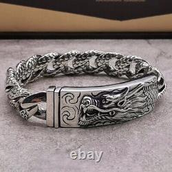 Solid 925 Sterling Silver 14MM Powerful Dragon Curb Link Bracelet 7.09-8.66