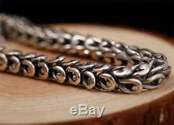 Solid 925 Sterling Silver Carved Double Dragon Heavy 7mm Link Chain Bracelet New