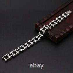 Solid 925 Sterling Silver Chain Men 10mm/13mm Geometry Link Bracelet 7.8inch