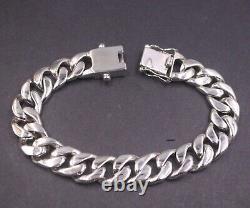 Solid 925 Sterling Silver Chain Men 12mm Glossy Cuban Curb Link Bracelet 59-60g