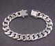Solid 925 Sterling Silver Chain Men 12mm Glossy Cuban Curb Link Bracelet 59-60g