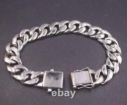 Solid 925 Sterling Silver Chain Men 12mm Glossy Cuban Curb Link Bracelet 59-60g