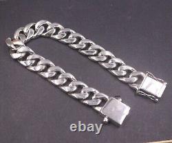 Solid 925 Sterling Silver Chain Men 12mm Glossy Cuban Curb Link Bracelet 59-60g