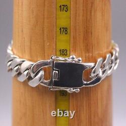 Solid 925 Sterling Silver Chain Men 12mm Glossy Cuban Curb Link Bracelet 59-60g