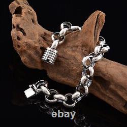 Solid 925 Sterling Silver Chain Men 16mm Cable Circle Link Bracelet 62g/9.4inch
