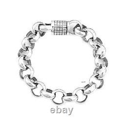 Solid 925 Sterling Silver Chain Men 16mm Cable Circle Link Bracelet 62g/9.4inch