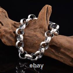 Solid 925 Sterling Silver Chain Men 16mm Cable Circle Link Bracelet 62g/9.4inch