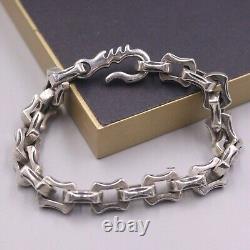 Solid 925 Sterling Silver Chain Men Geometry Concave Square Link Bracelet 55g