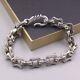 Solid 925 Sterling Silver Chain Men Geometry Concave Square Link Bracelet 55g
