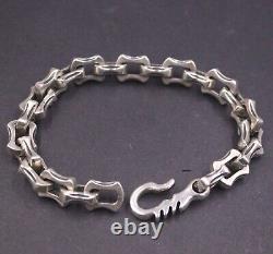 Solid 925 Sterling Silver Chain Men Geometry Concave Square Link Bracelet 55g
