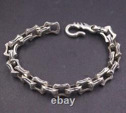 Solid 925 Sterling Silver Chain Men Geometry Concave Square Link Bracelet 55g