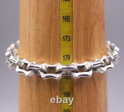 Solid 925 Sterling Silver Chain Men Geometry Concave Square Link Bracelet 55g