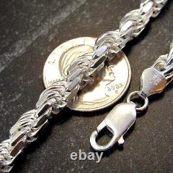 Solid 925 Sterling Silver Italian DIAMOND CUT ROPE CHAIN Necklace Bracelet Italy