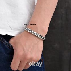 Solid 925 Sterling Silver Men's Bracelet 9mm Flat Wheat Link Chain 7.87inch