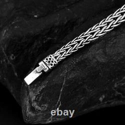Solid 925 Sterling Silver Men's Bracelet 9mm Flat Wheat Link Chain 7.87inch