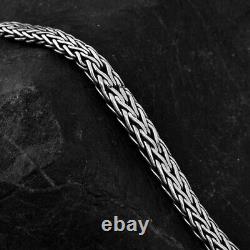 Solid 925 Sterling Silver Men's Bracelet 9mm Flat Wheat Link Chain 7.87inch