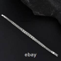 Solid 925 Sterling Silver Men's Bracelet 9mm Flat Wheat Link Chain 7.87inch