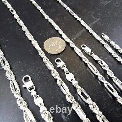 Solid 925 Sterling Silver Men's Italian Figarope Chain Milano Necklace Bracelet