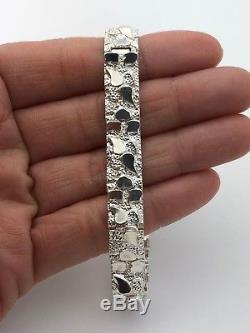 Solid 925 Sterling Silver Nugget Style Adjustable Bracelet 8,9.3 mm 21.2 Grams