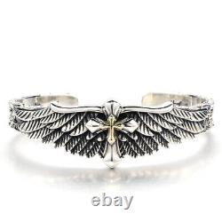 Solid 925 Sterling Silver Retro Angel Wings Mens Womens Bangle Bracelet Gift