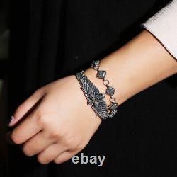 Solid 925 Sterling Silver Retro Angel Wings Mens Womens Bangle Bracelet Gift