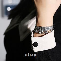 Solid 925 Sterling Silver Retro Angel Wings Mens Womens Bangle Bracelet Gift