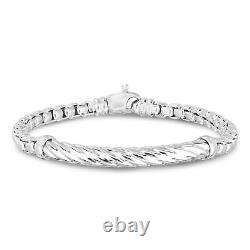 Solid Sterling Silver 5.3mm Italian Cable Bar Round Box Men's Bracelet 8.25