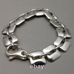 Solid Sterling Silver Square Link Bracelet Hallmarked 39.6g 19cm (7.5)